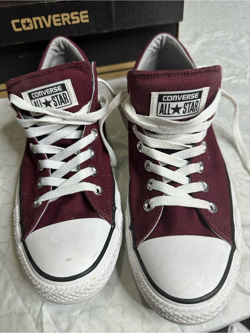 Converse Women’s Low Top Sneakers in Burgundy with White Accents